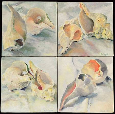 "Old Beauties" (4 paintings, 1x1 foot , 31x31 cm each) oil [private collection, Sanibel, Florida, USA]