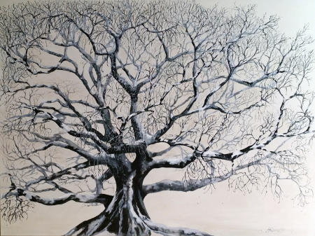 "Winter" acrylic inks on canvas, 92x122 cm, 36x48 inches, private collection, Melbourne, Australia, also available as archival quality reproduction on rag paper or on canvas