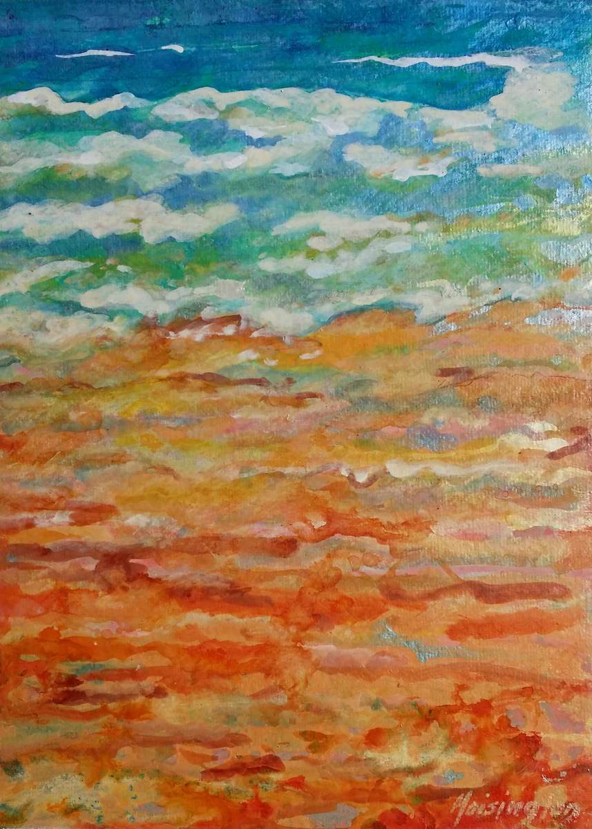 "Golden Sands" acrylic ink on handmade paper on board