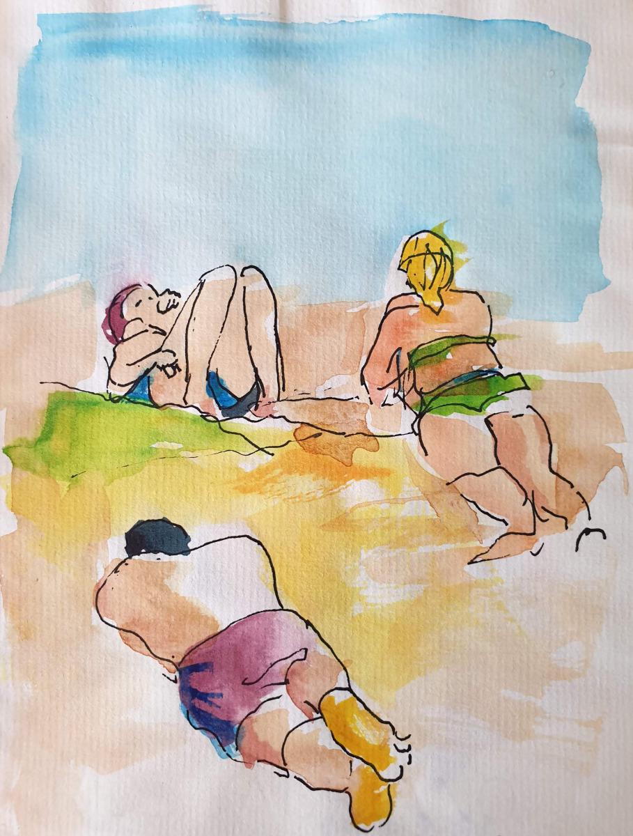 "Three on Sand,"  Private collection, Sydney, Australia