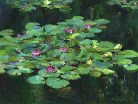 "Adrift" acrylic on canvas paper, plein aire painting, Giverny, France, Monet's Garden [private collection]
