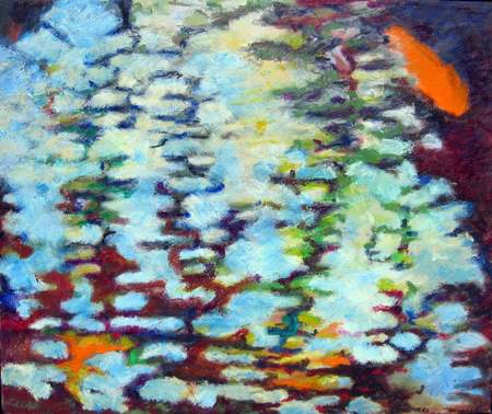 "Dancing Light on Koi" oil on canvas, 22x24 inches, 51x61 cm [collection of artist]