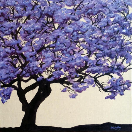 "Jacaranda" acrylic inks on linen, 51x51 cm, 24x24 inches, private collection, Australia