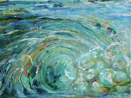 "One Wave" acrylic inks on handmade paper, mounted on stretched canvas