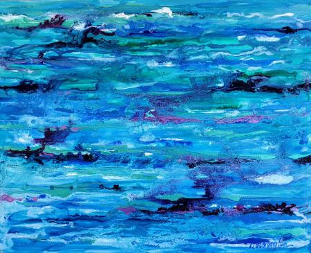 "Sea Blue," inks on gesso board panel, 45x55 cm, 18x22 inches, private collection, 
Sydney